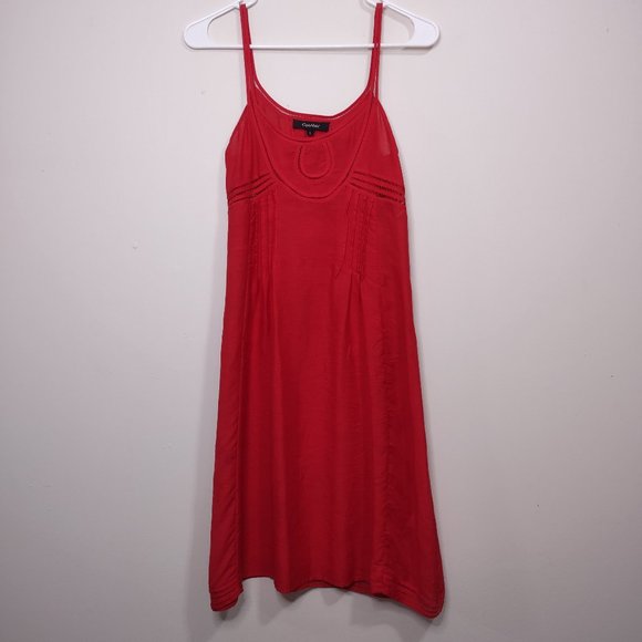 cotelac Dresses & Skirts - French Cotelac Linen Dress in Ruby with Criss-Cross Stitching
